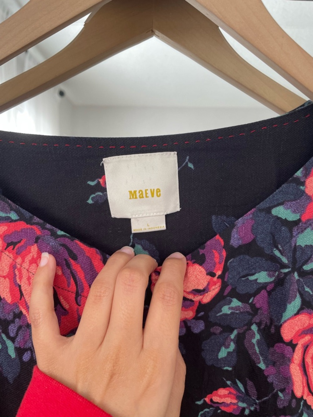 Anthropologie // Maeve Black Long Sleeve Blouse w/ Coral Roses - Picture 5 of 6